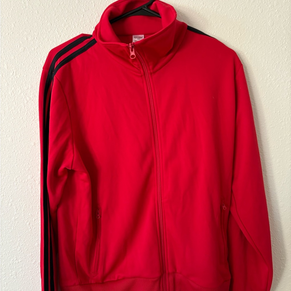Red Track Jacket with Black Stripes